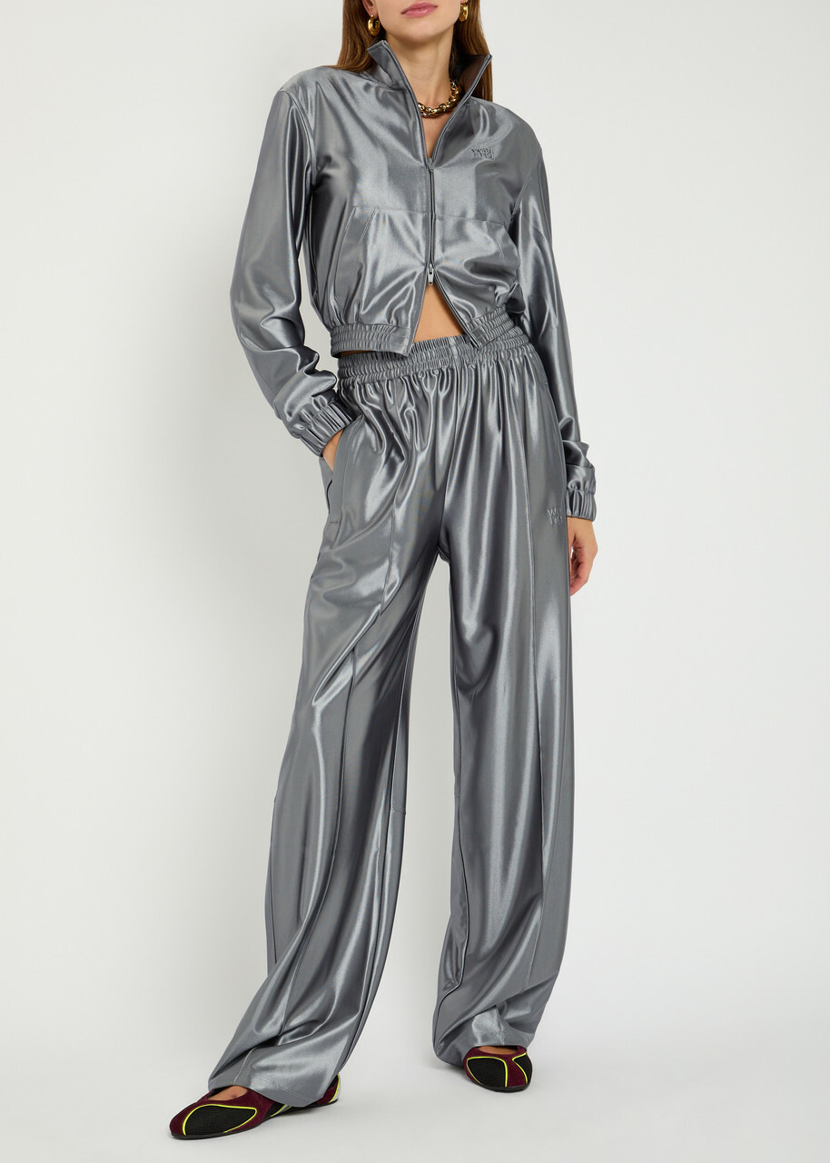 Alexanderwang.t Relaxed Logo-embroidered Satin Track Pants Silver