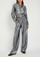 Alexanderwang.t Relaxed Logo-embroidered Satin Track Pants Silver