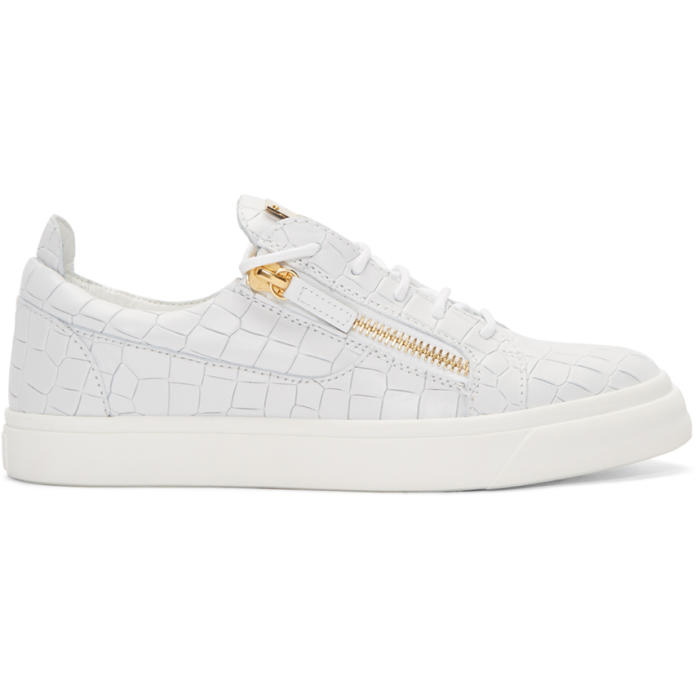 Photo: Giuseppe Zanotti White Croc-Embossed London Slip-On Sneakers 