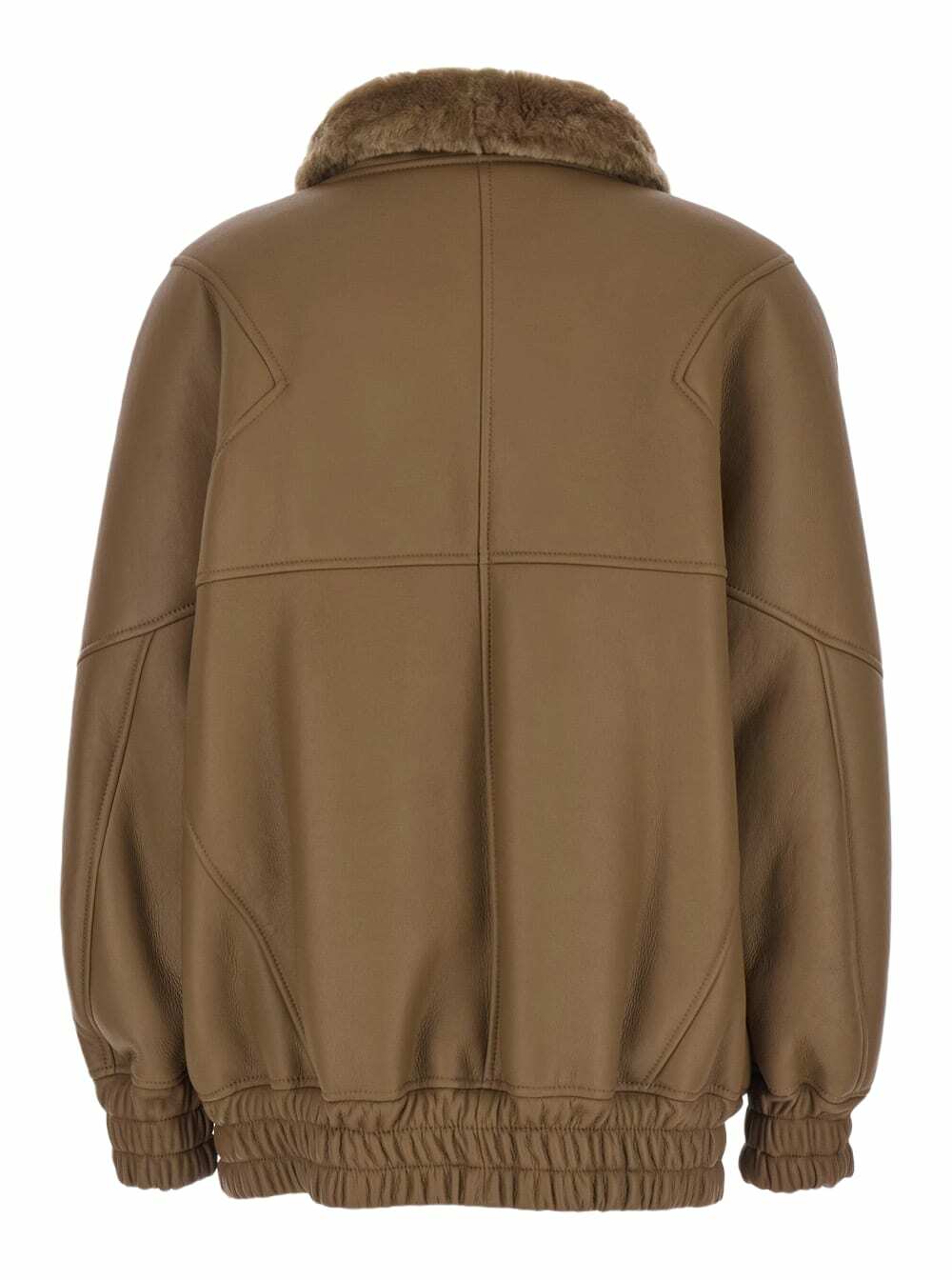 Blancha Brown Bomber Jacket With Fur Collar And Patch Pockets In Leather Woman
