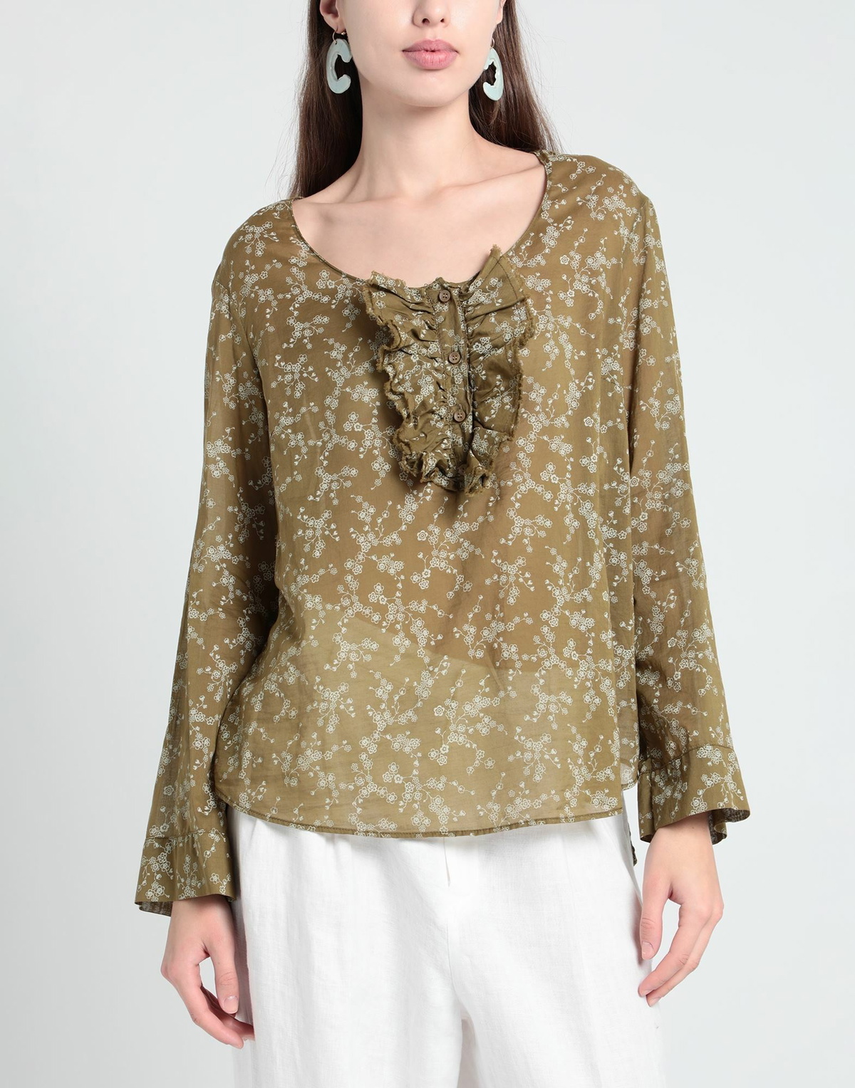 Manila Grace Womens Top Military in Green