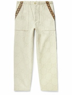 GUCCI - Webbing-Trimmed Logo-Jacquard Cotton-Blend Canvas Trousers - Neutrals