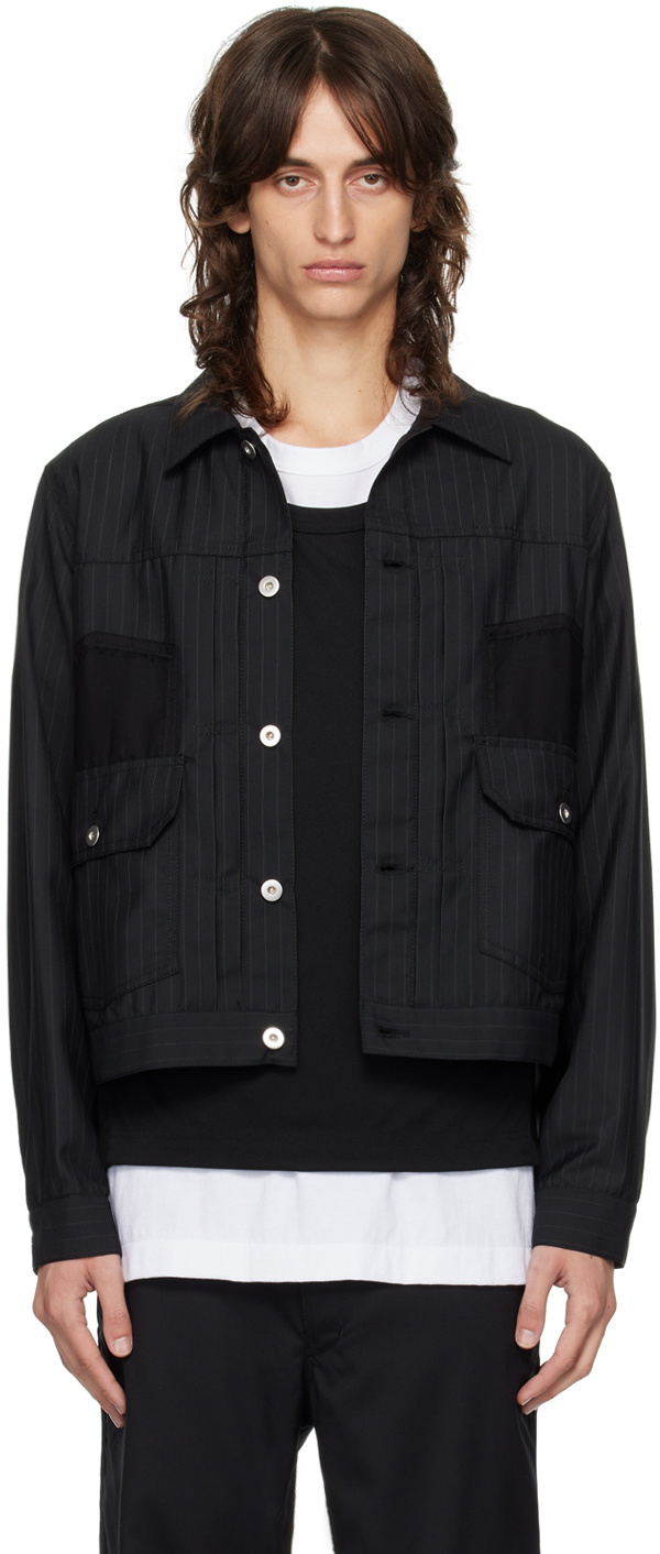 Black Comme des Garçons Black Pinstripe Trucker Jacket