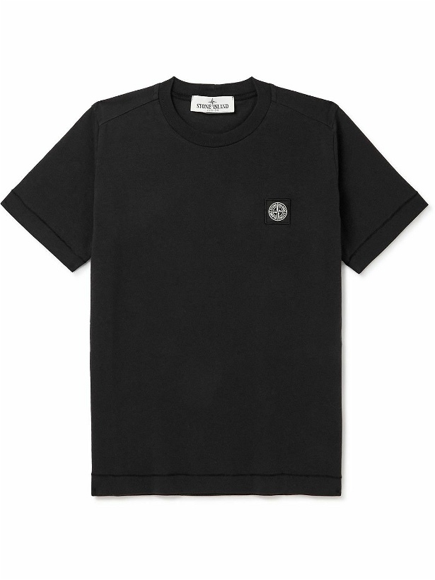 Photo: Stone Island Junior - Logo-Appliquéd Cotton-Jersey T-Shirt - Black