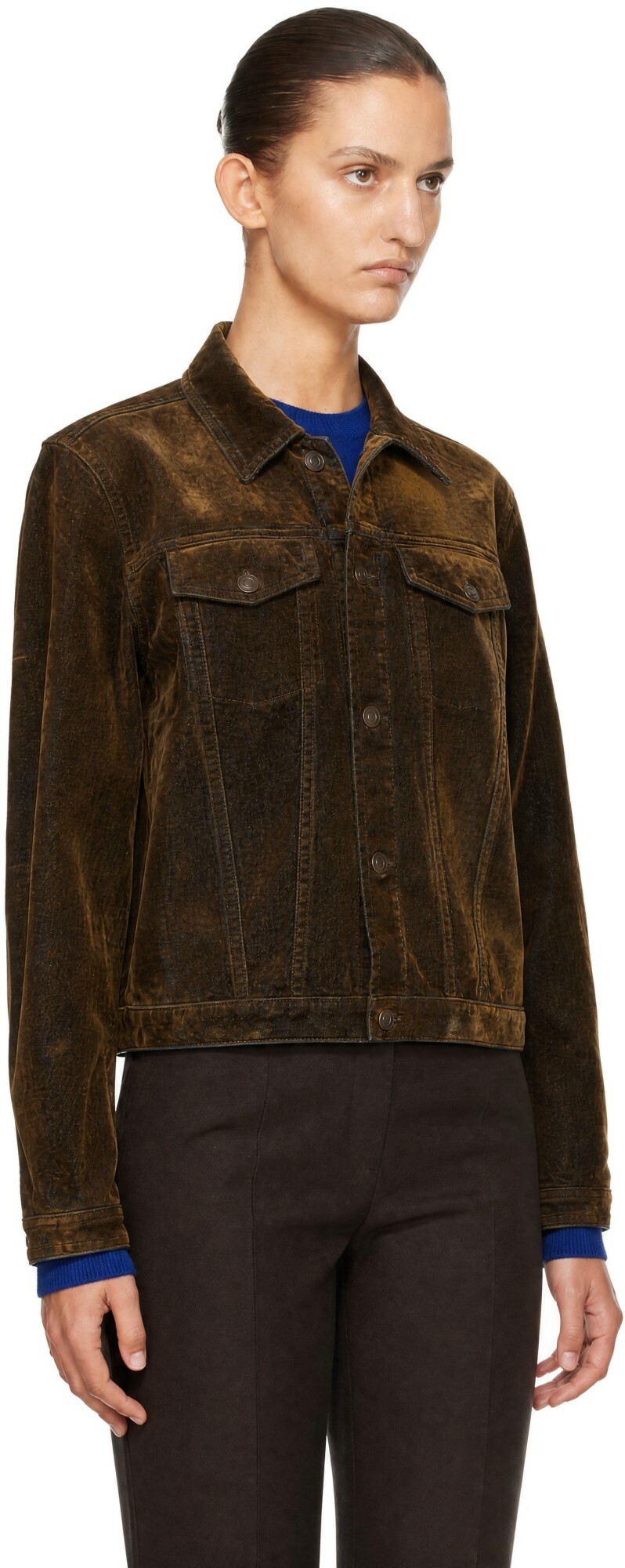TONYWACK Brown Flocked Denim Trucker Jacket