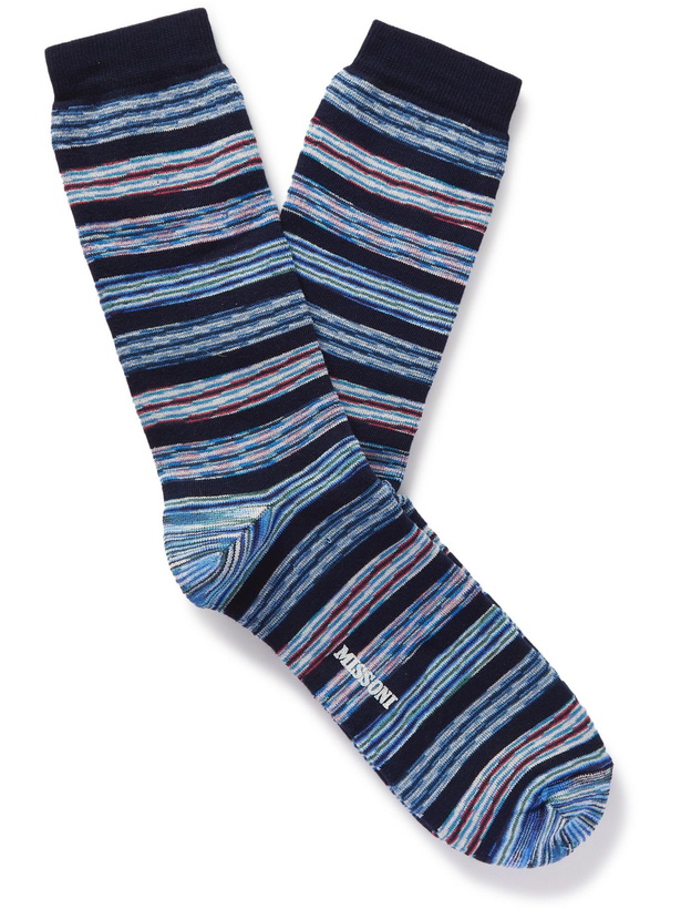 Photo: Missoni - Striped Cotton-Blend Socks - Blue