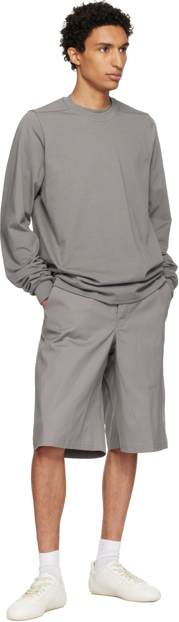 Rick Owens Gray Tower Short Crewneck LS Sweatshirt