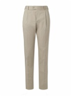 Brioni - Sheba Slim-Fit Straight-Leg Pleated Cotton-Twill Trousers - Neutrals