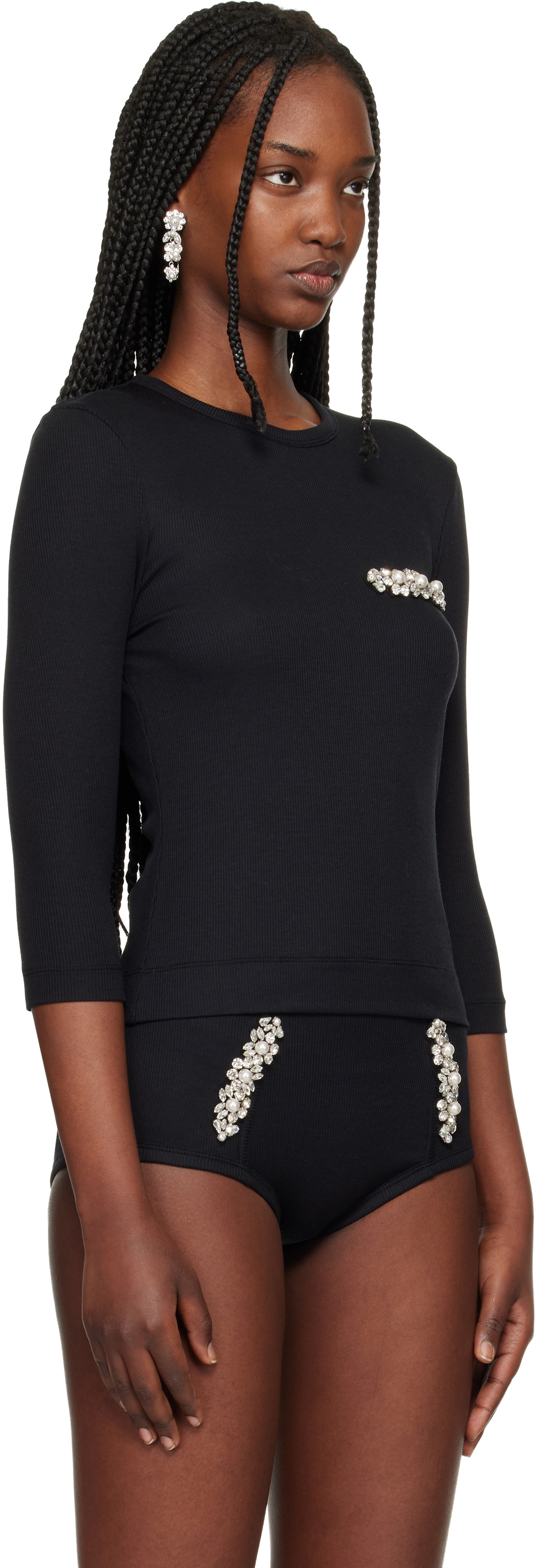 Simone Rocha Black Embellished Underpinning T-shirt