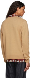 Dries Van Noten Tan Merino Wool V-Neck Sweater