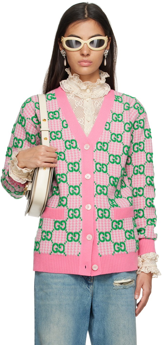 Gucci Pink Houndstooth GG Cardigan Gucci
