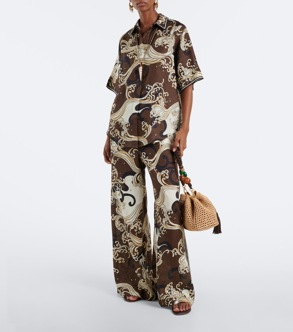Alémais Otis printed linen wide-leg pants