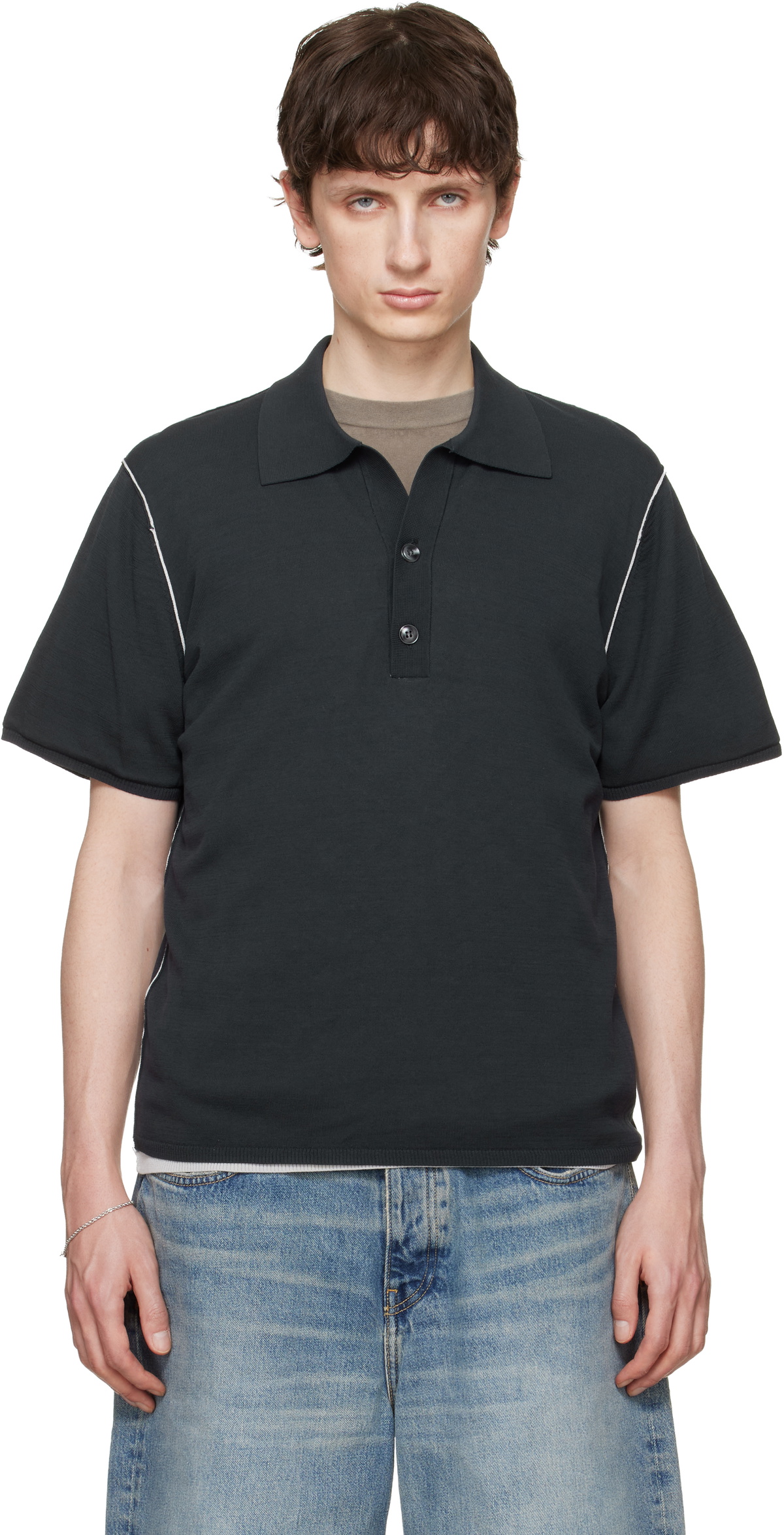 Won Hundred Black Jonas Two Layer Knit Polo