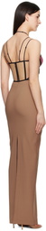 Nensi Dojaka Tan & Pink Leila Signature Corset Maxi Dress