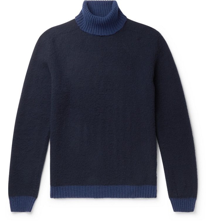 Photo: Boglioli - Colour-Block Virgin Wool and Cashmere-Blend Rollneck Sweater - Blue