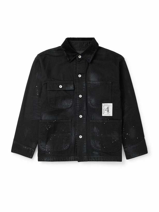 Photo: Neighborhood - Corduroy-Trimmed Paint-Splattered Denim Jacket - Black