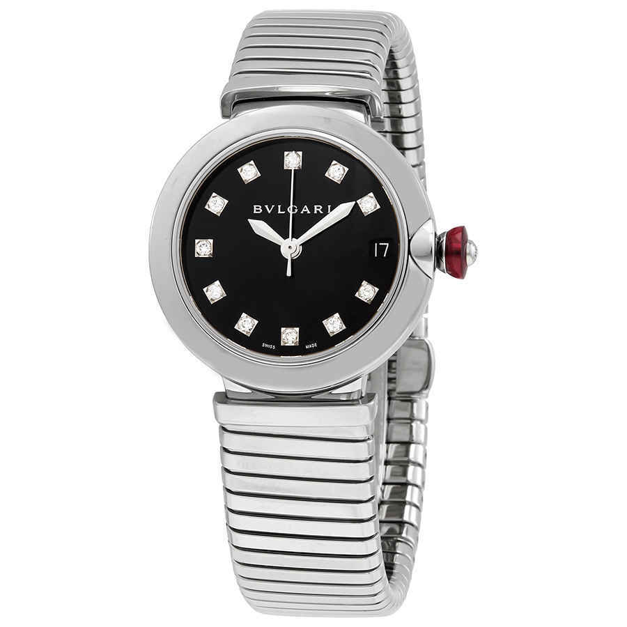 Bvlgari LVCEA Tubogas Black Lacquered Diamond Dial Automatic Ladies Watch 102953