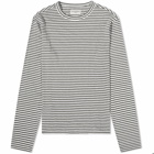 Officine Generale Men's Officine Générale French Linen Stripe Long Sleeve T-Shirt in Olive/White