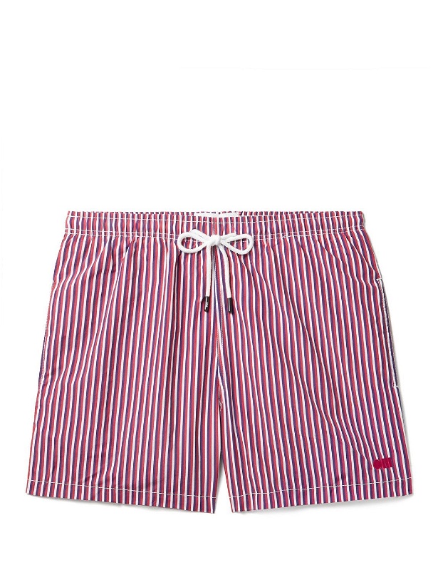 Photo: Solid & Striped - The Classic Short-Length Striped Swim Shorts - Red