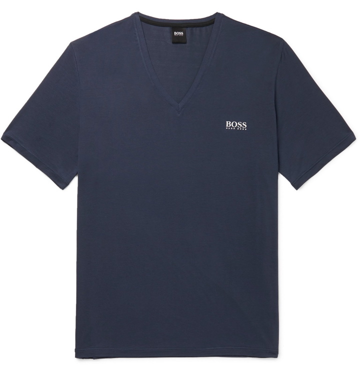 Photo: Hugo Boss - Logo-Print Stretch-Modal T-Shirt - Blue