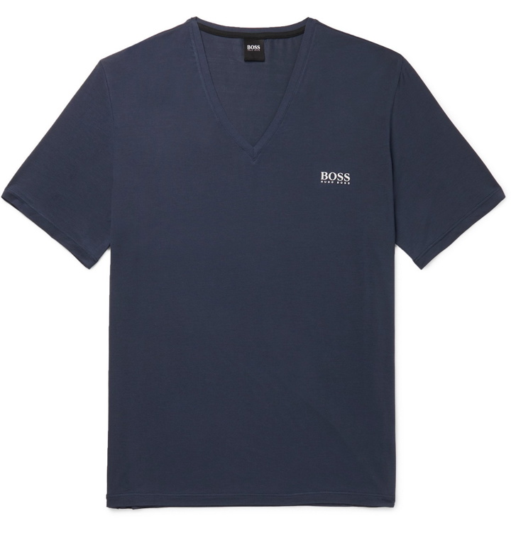 Photo: Hugo Boss - Logo-Print Stretch-Modal T-Shirt - Blue