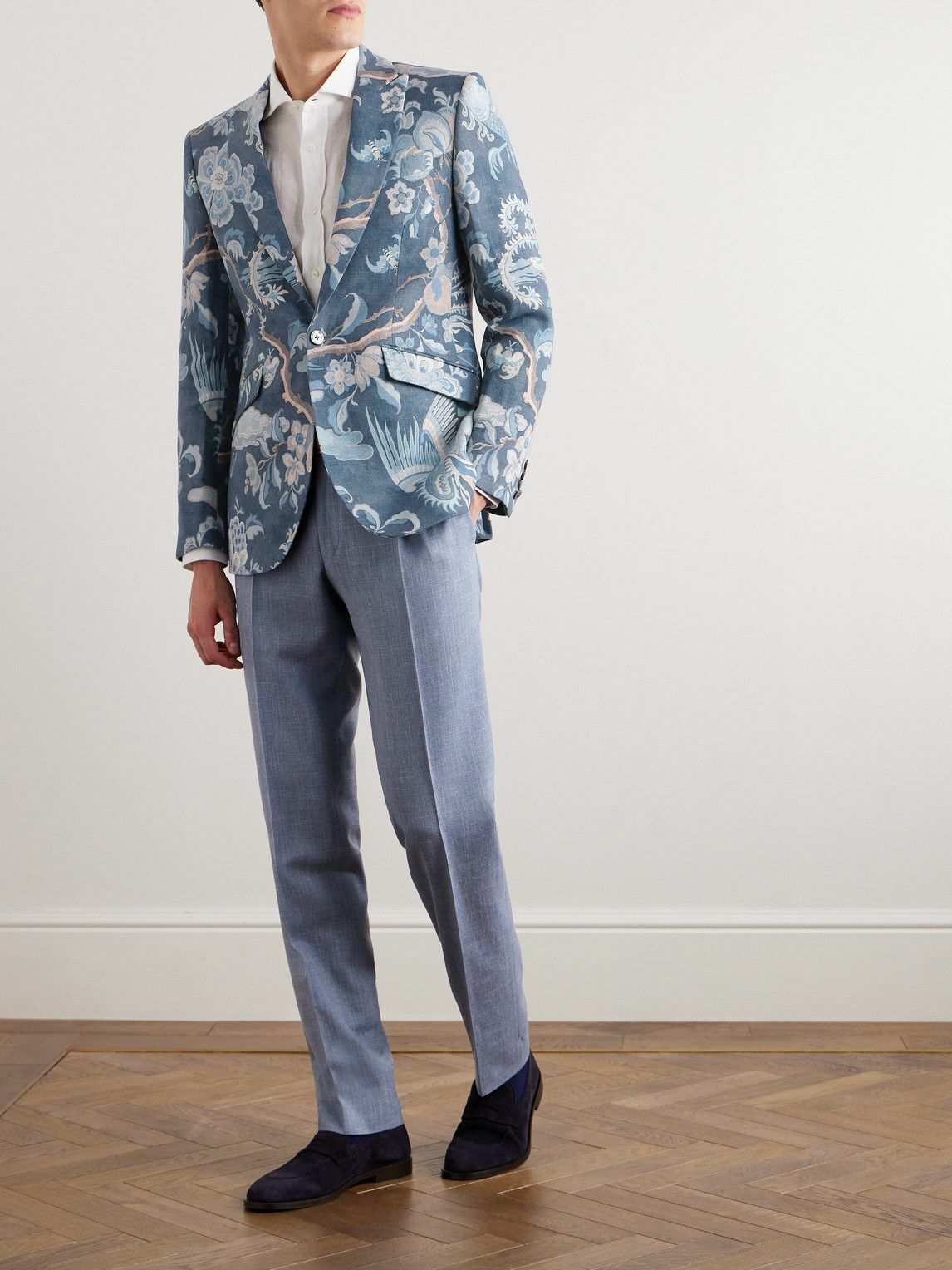 Favourbrook - Chifu Newport Printed Linen Blazer - Blue
