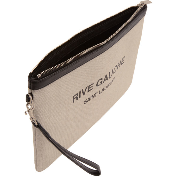 Saint Laurent Off White Canvas Rive Gauche Pouch Saint Laurent