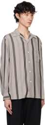 WACKO MARIA Gray Striped Open Collar Shirt