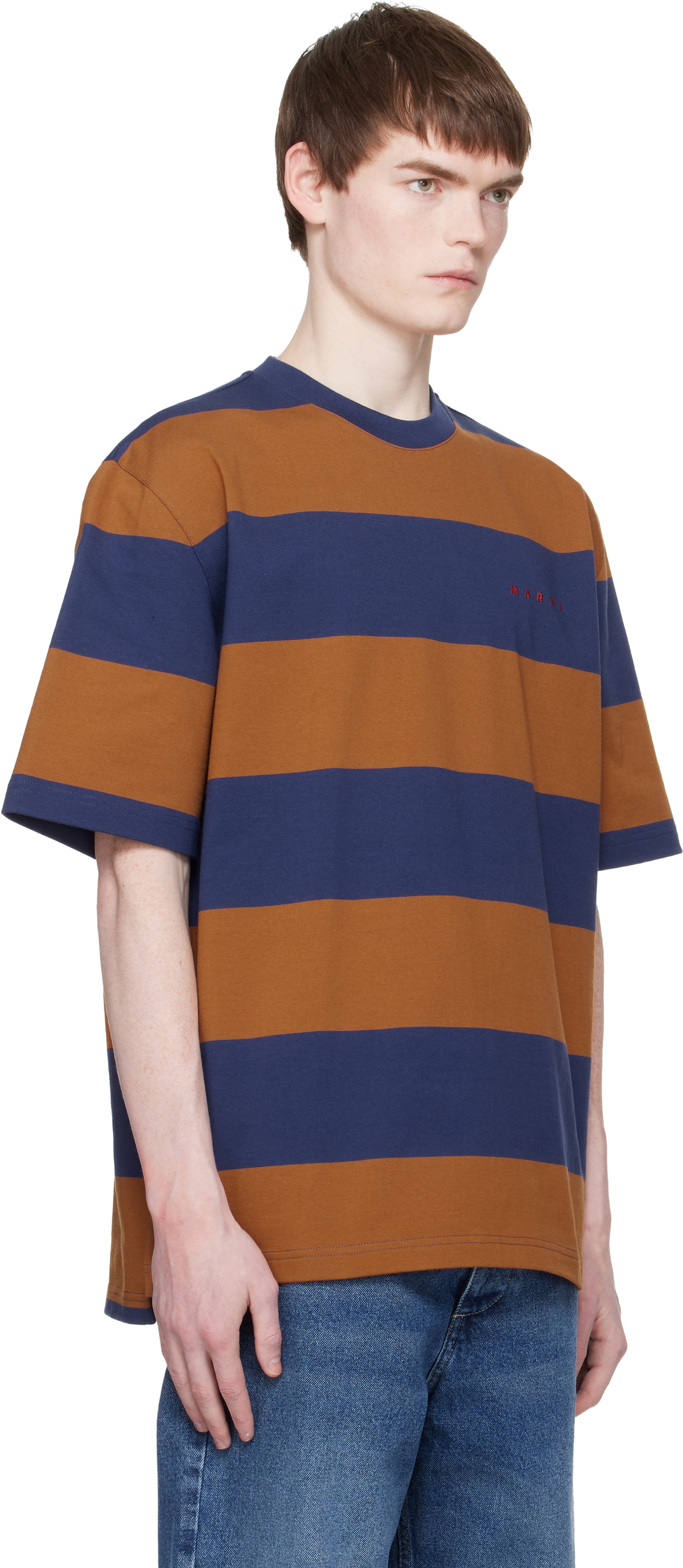Marni Navy & Tan Maxi-Stripe Cotton T-shirt