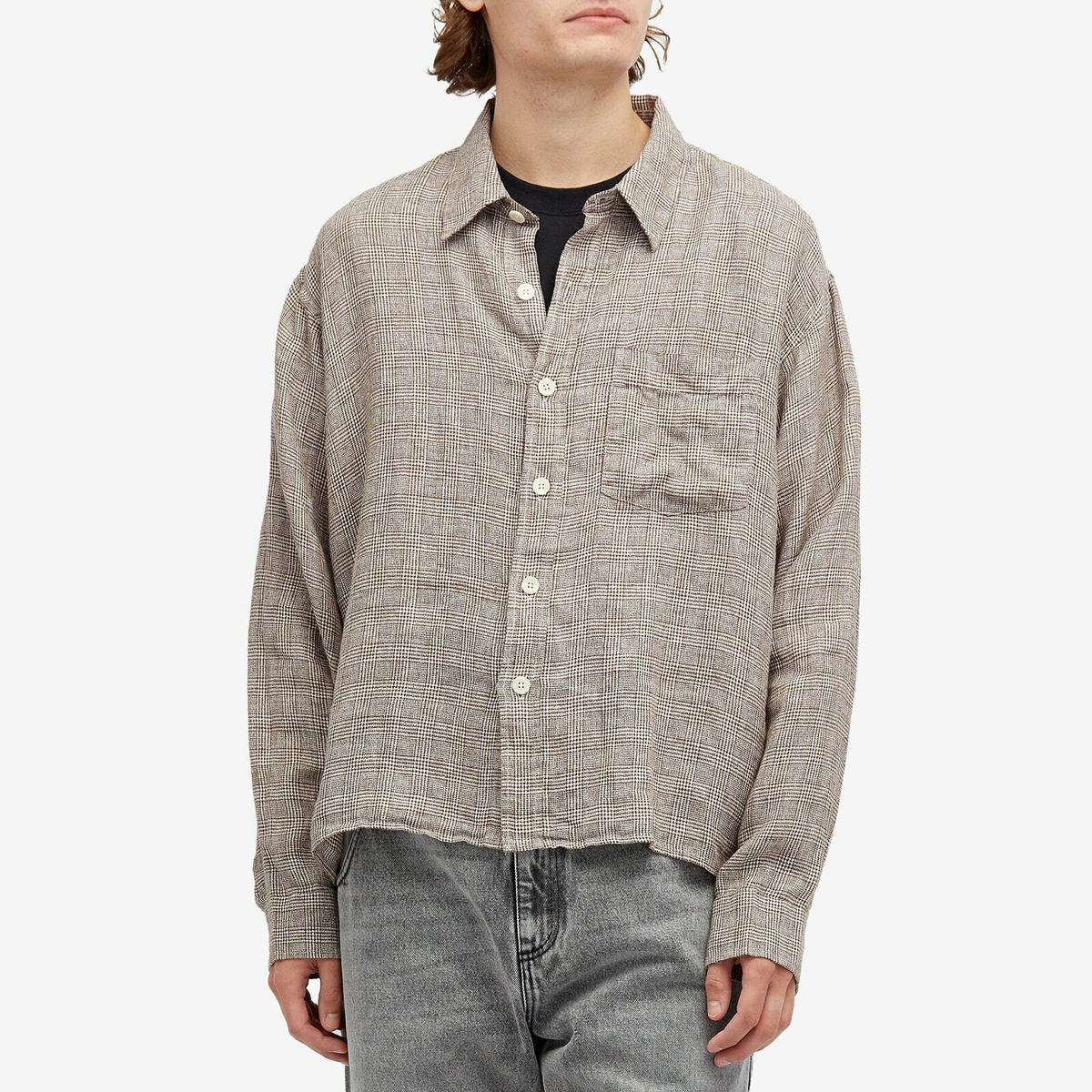 mfpen Men's Priority Shirt in Brown Linen Check mfpen