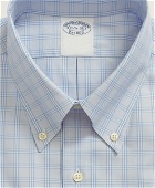 Brooks Brothers Men's Stretch Supima Cotton Non-Iron Pinpoint Oxford Button-Down Collar, Check Dress Shirt | Light Blue