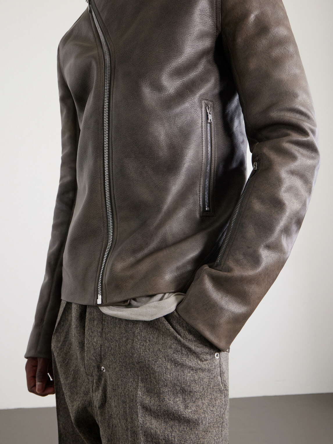 Rick Owens - Release Panelled Full-Grain Leather Jacket - Brown