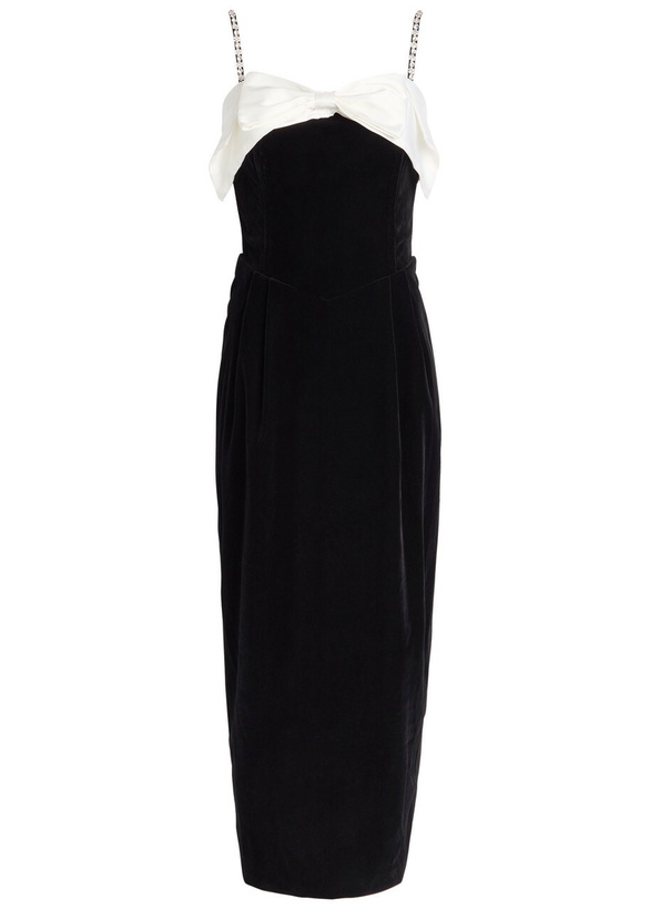 Photo: Sister Jane Kelly Bow-appliquéd Velvet Midi Dress Black And White