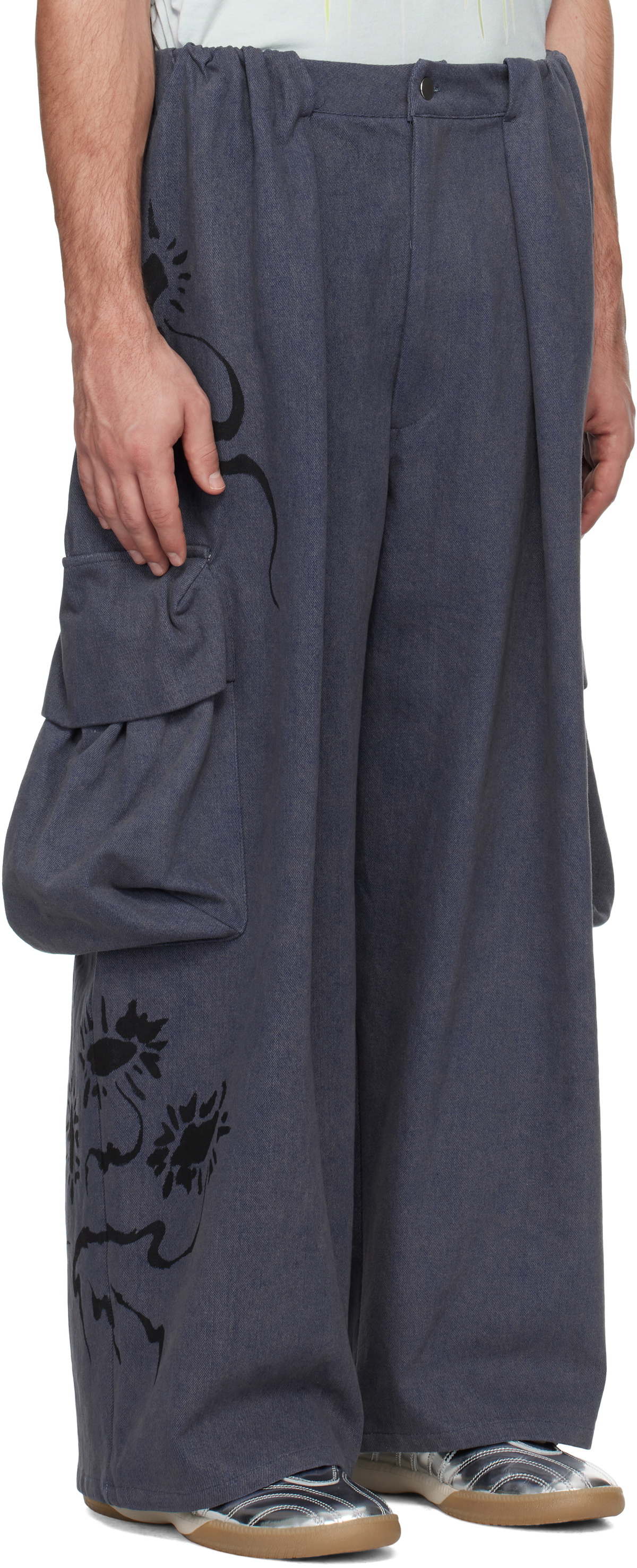 Collina Strada Blue Pleated Denim Cargo Pants