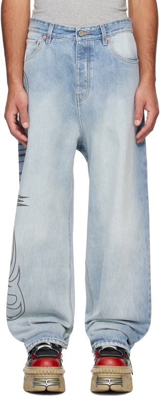 Photo: VETEMENTS Blue Metal Logo Baggy Jeans