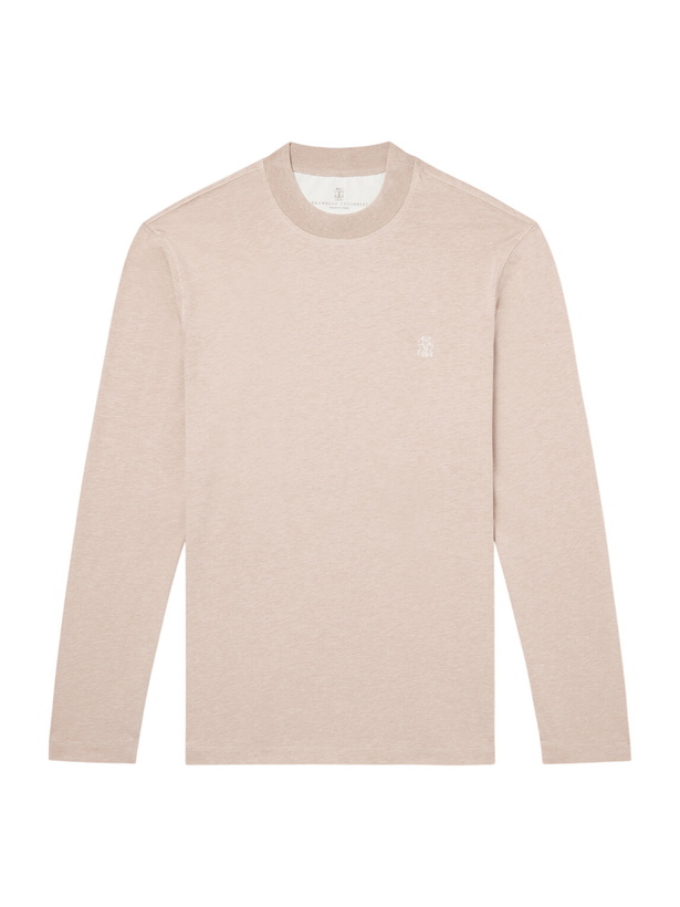 Photo: Brunello Cucinelli - Logo-Embroidered Cotton-Jersey T-Shirt - Neutrals