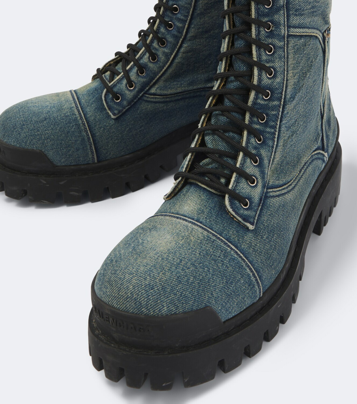 Balenciaga Combat Strike denim lace-up boots
