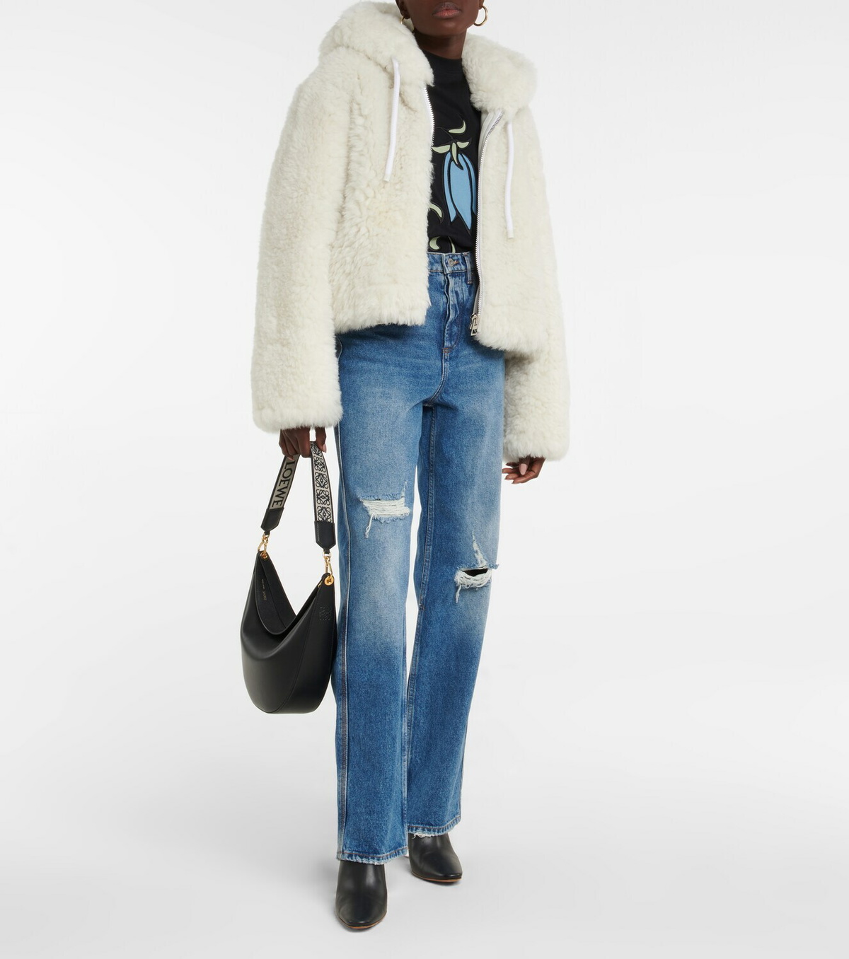 Loewe Hooded cropped shearling jacket Loewe