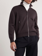 TOM FORD - Leather-Trimmed Merino Wool Cardigan - Brown