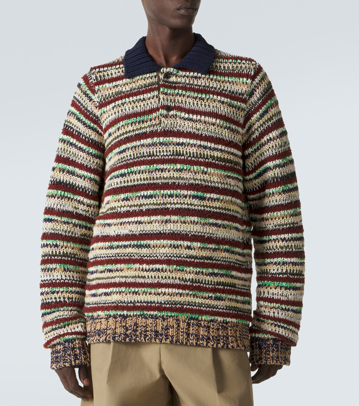 Sacai Striped cotton-blend polo sweater