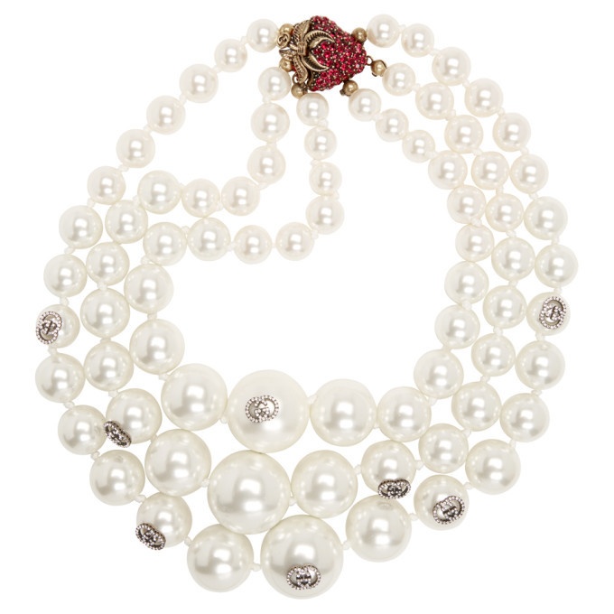 Gucci Faux Pearl Strawberry Tiered Necklace