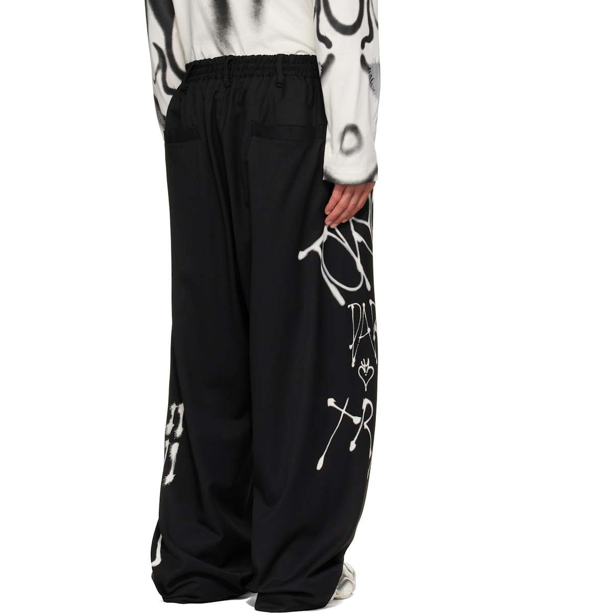 Y-3 Black Chito Edition Graphic Wide Wool Trousers