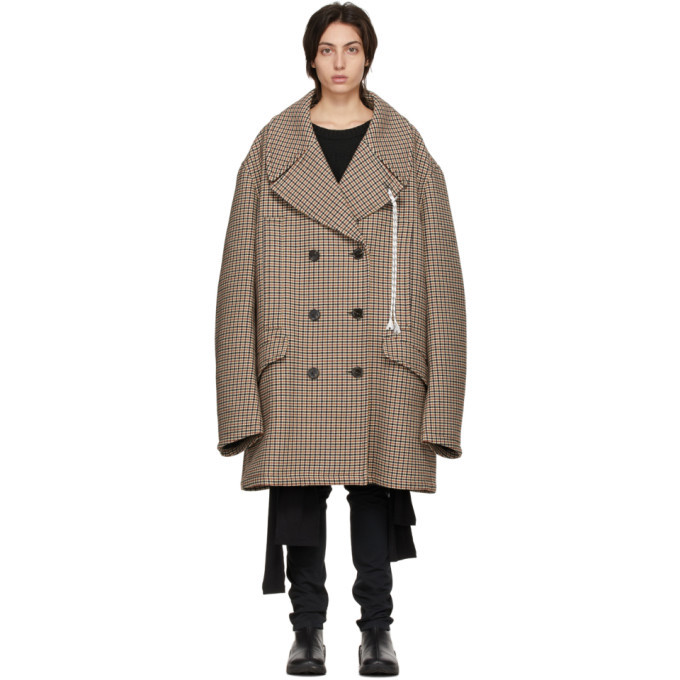 Raf Simons Beige Checked Oversized Caban Coat Raf Simons