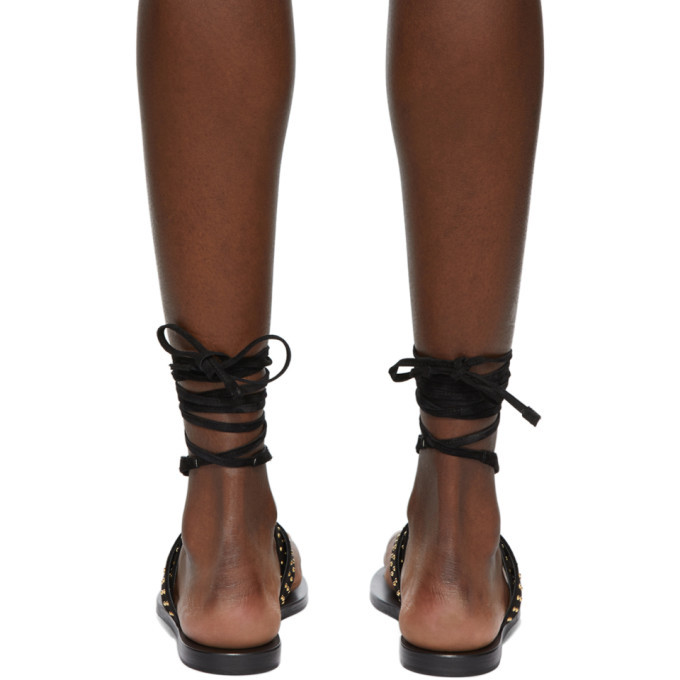 Saint Laurent Black Studded Wraparound Gia Flat Sandals Saint Laurent