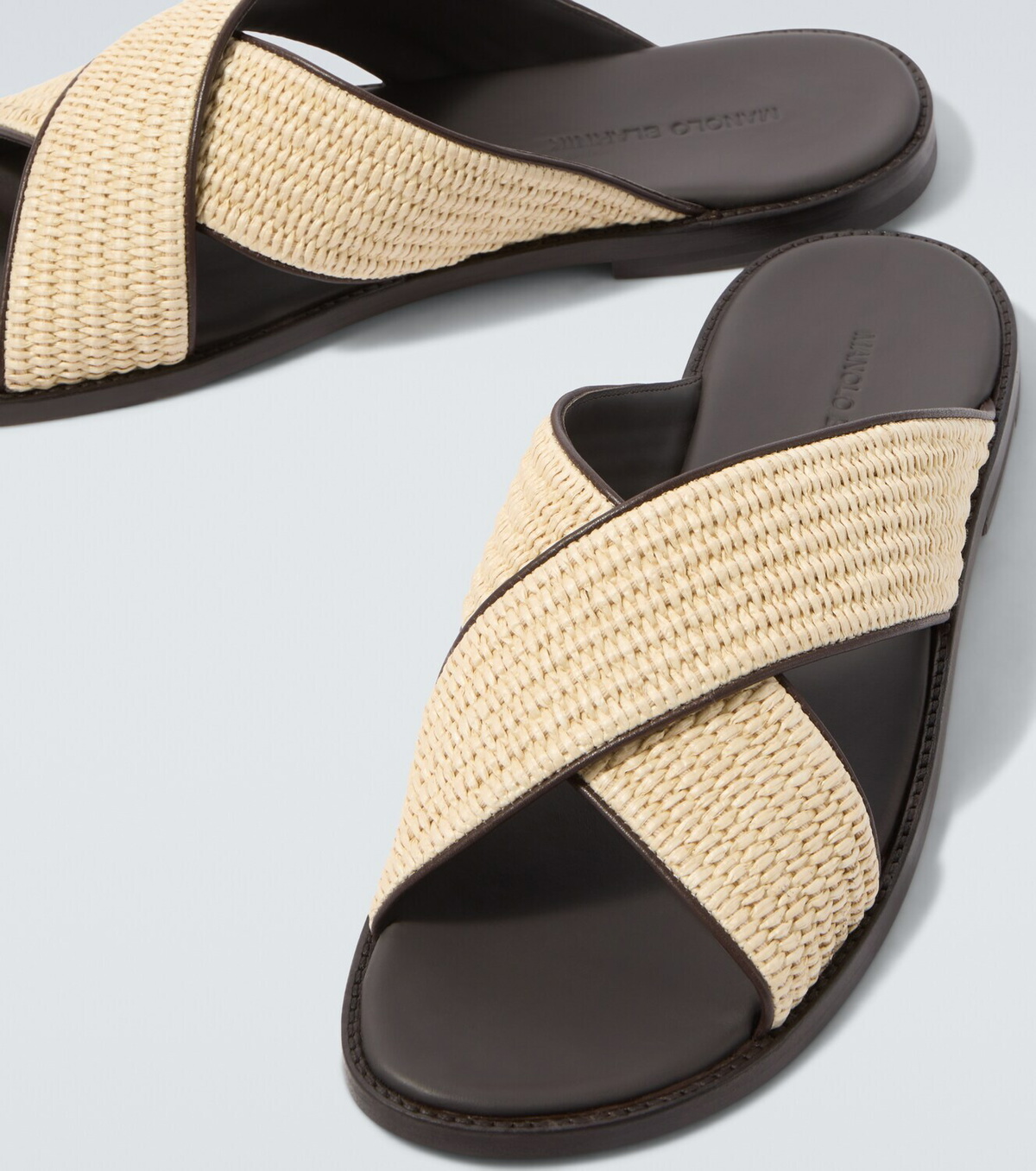 Manolo Blahnik Otawi leather-trimmed raffia sandals