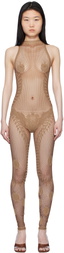 Poster Girl Beige Fetch Halterneck Fishnet Jumpsuit