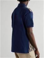 GUCCI - Panelled Cotton-Jersey and Logo-Jacquard Silk-Blend Polo Shirt - Blue