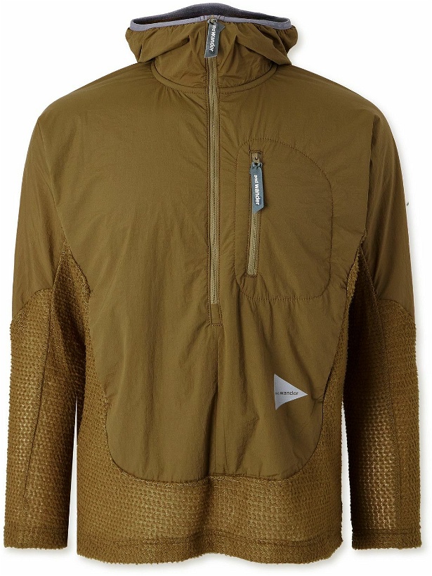 Photo: And Wander - Alpha Direct Logo-Print Polartec® Fleece and Shell Half-Zip Hooded Jacket - Brown