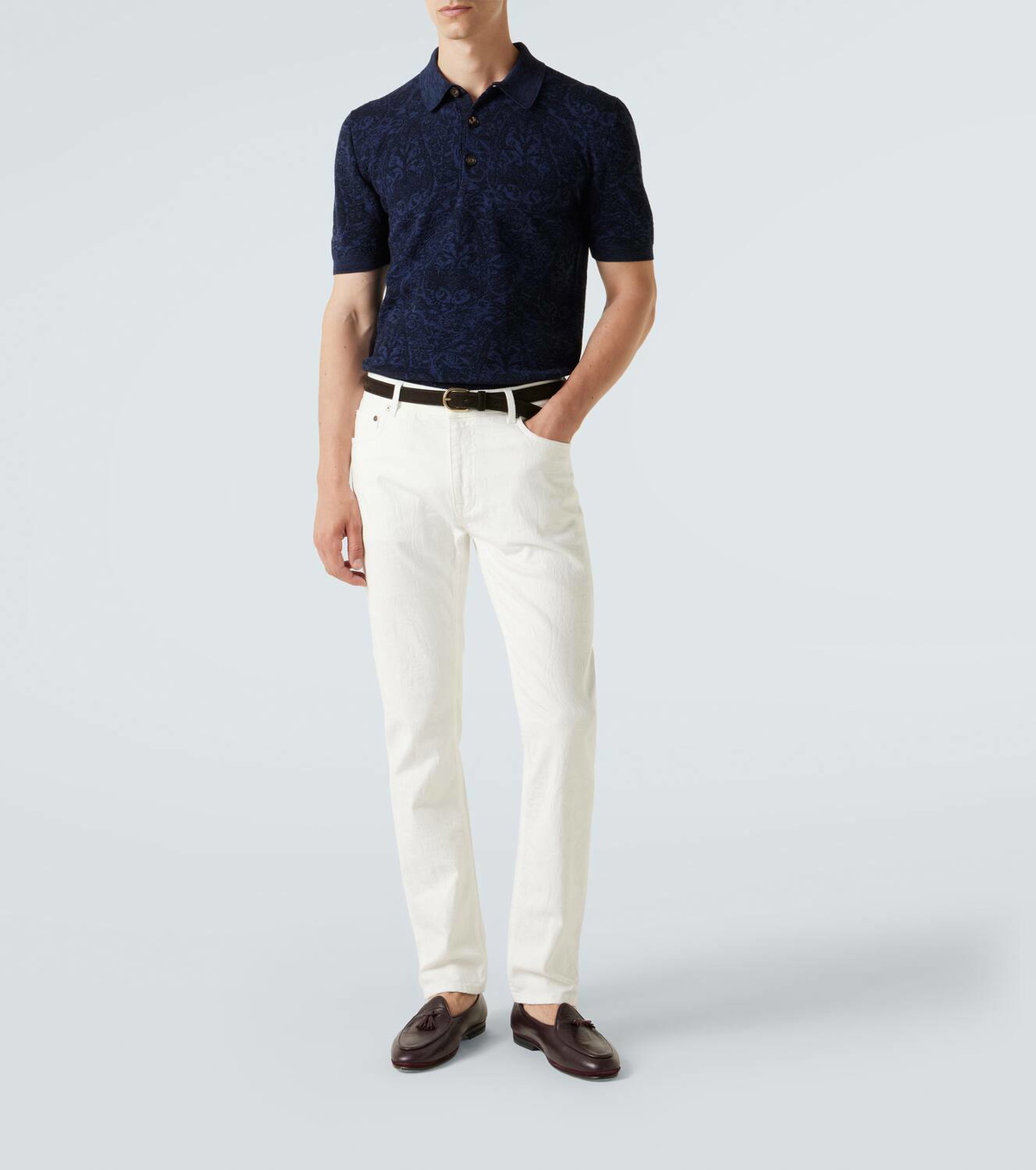 Etro Cotton and wool-blend jacquard polo sweater