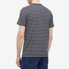 Sunspel Men's Classic Crew Neck Stripe T-Shirt in Navy/Ecru Tramline Stripe